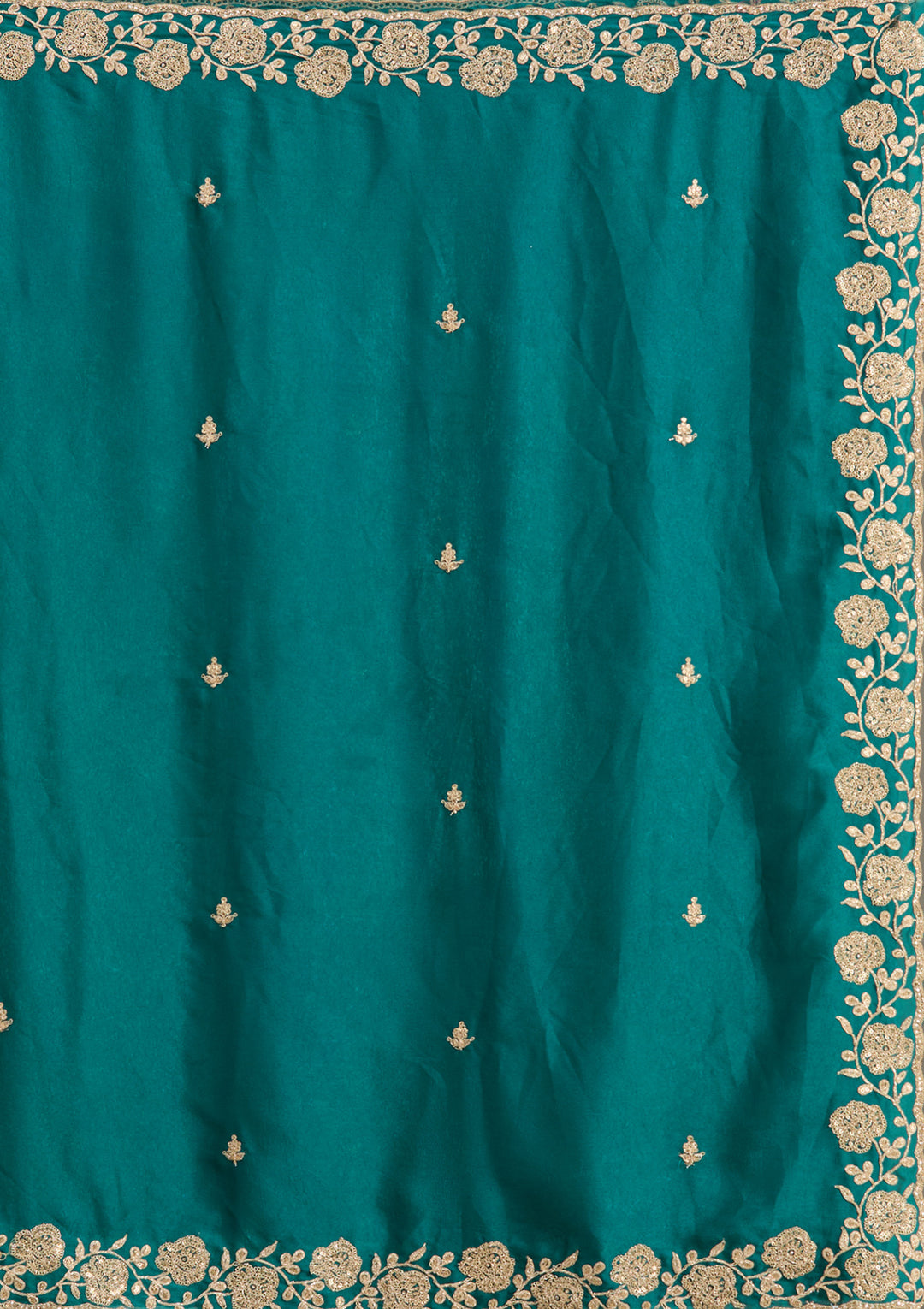 Teal Green Georgette Cording Saree With Matching Blouse Piece