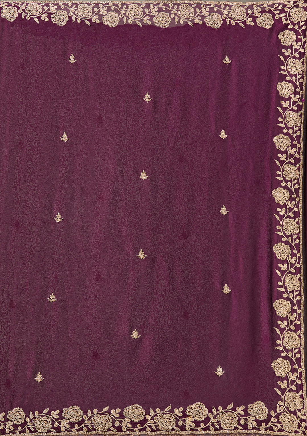 Wine Georgette Cording Saree With Matching Blouse Piece