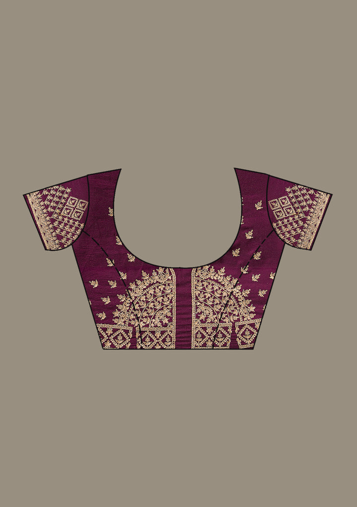 Wine Georgette Cording Saree With Matching Blouse Piece