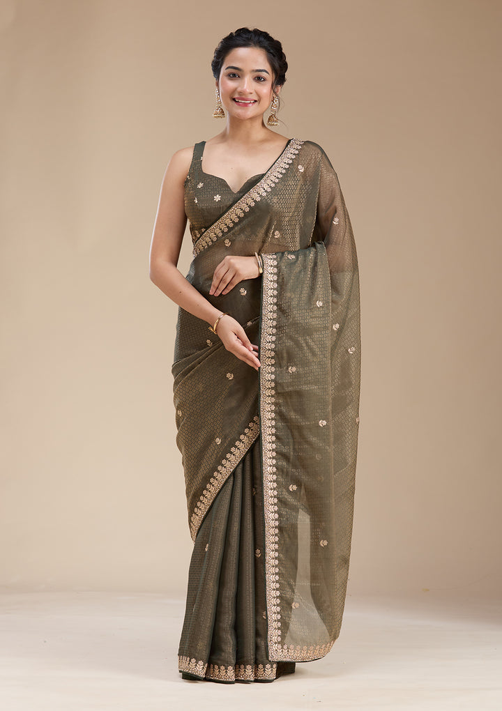 Mehendi Organza Gotapatti Saree With Matching Blouse Piece