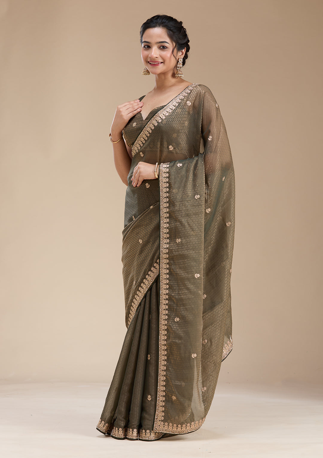 Mehendi Organza Gotapatti Saree With Matching Blouse Piece