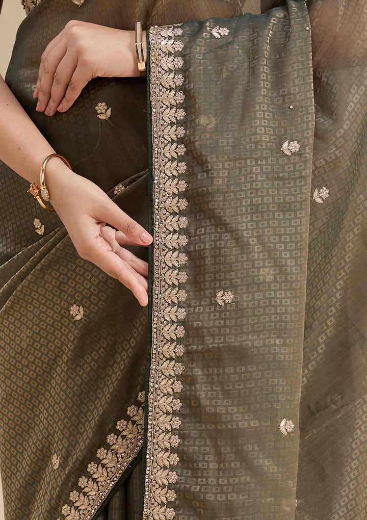 Mehendi Organza Gotapatti Saree With Matching Blouse Piece