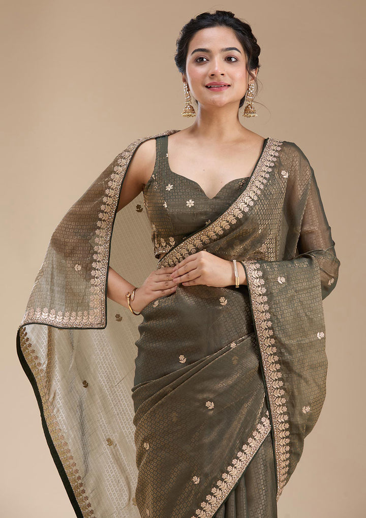 Mehendi Organza Gotapatti Saree With Matching Blouse Piece