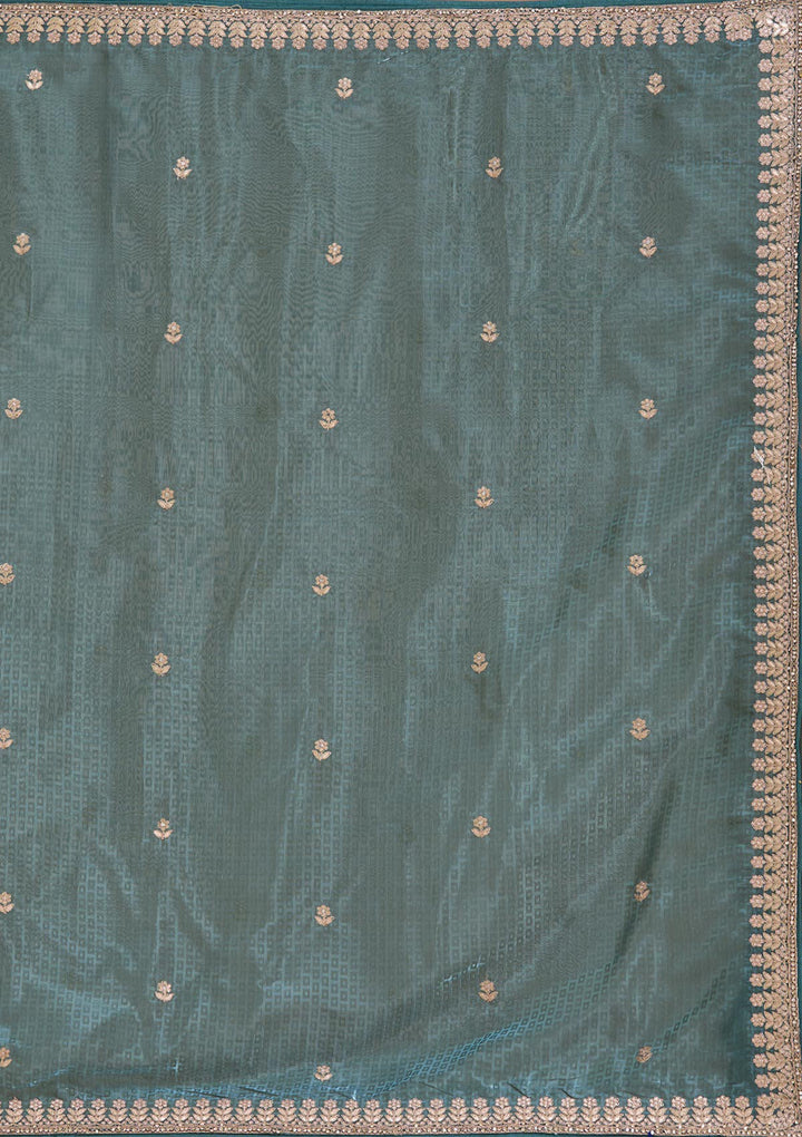 Teal Green Organza Gotapatti Saree With Matching Blouse Piece
