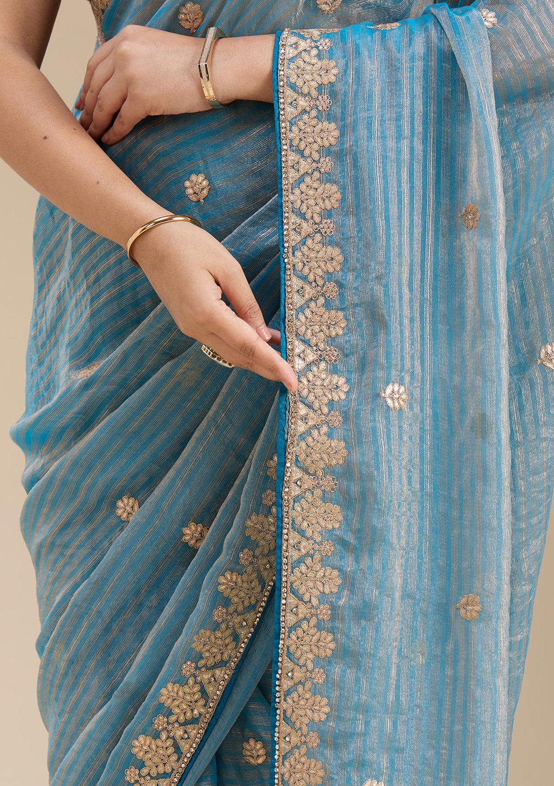Blue Organza Gotapatti Saree With Matching Blouse Piece