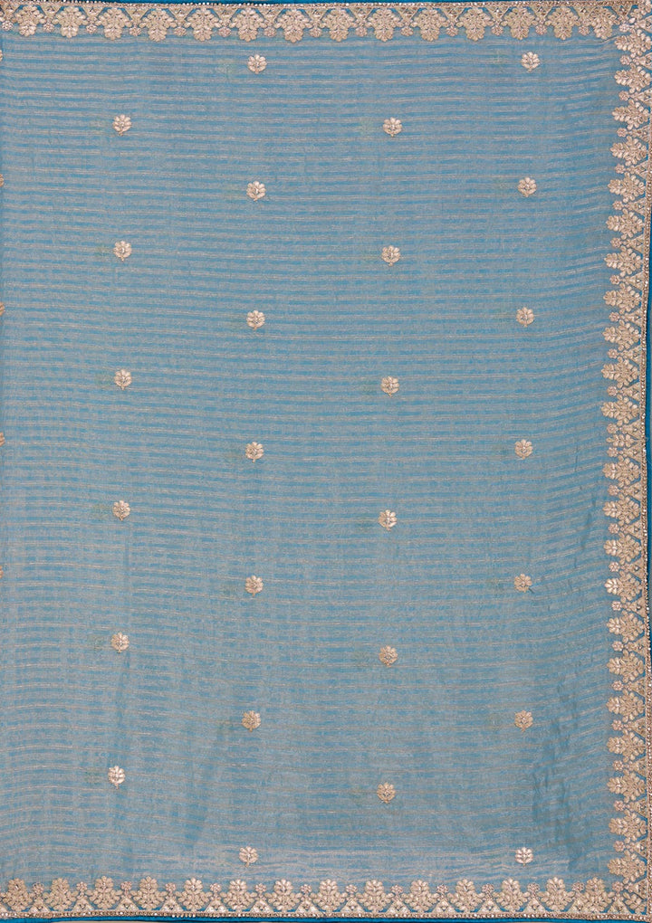 Blue Organza Gotapatti Saree With Matching Blouse Piece