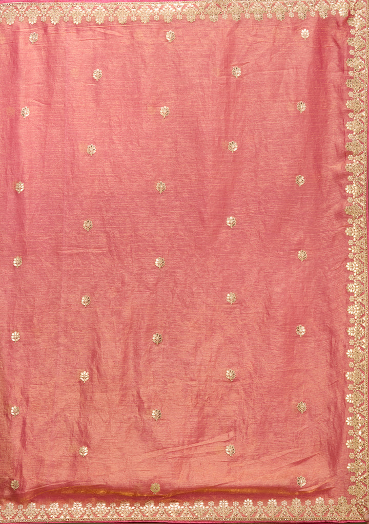 Gajari Pink Organza Gotapatti Saree With Matching Blouse Piece