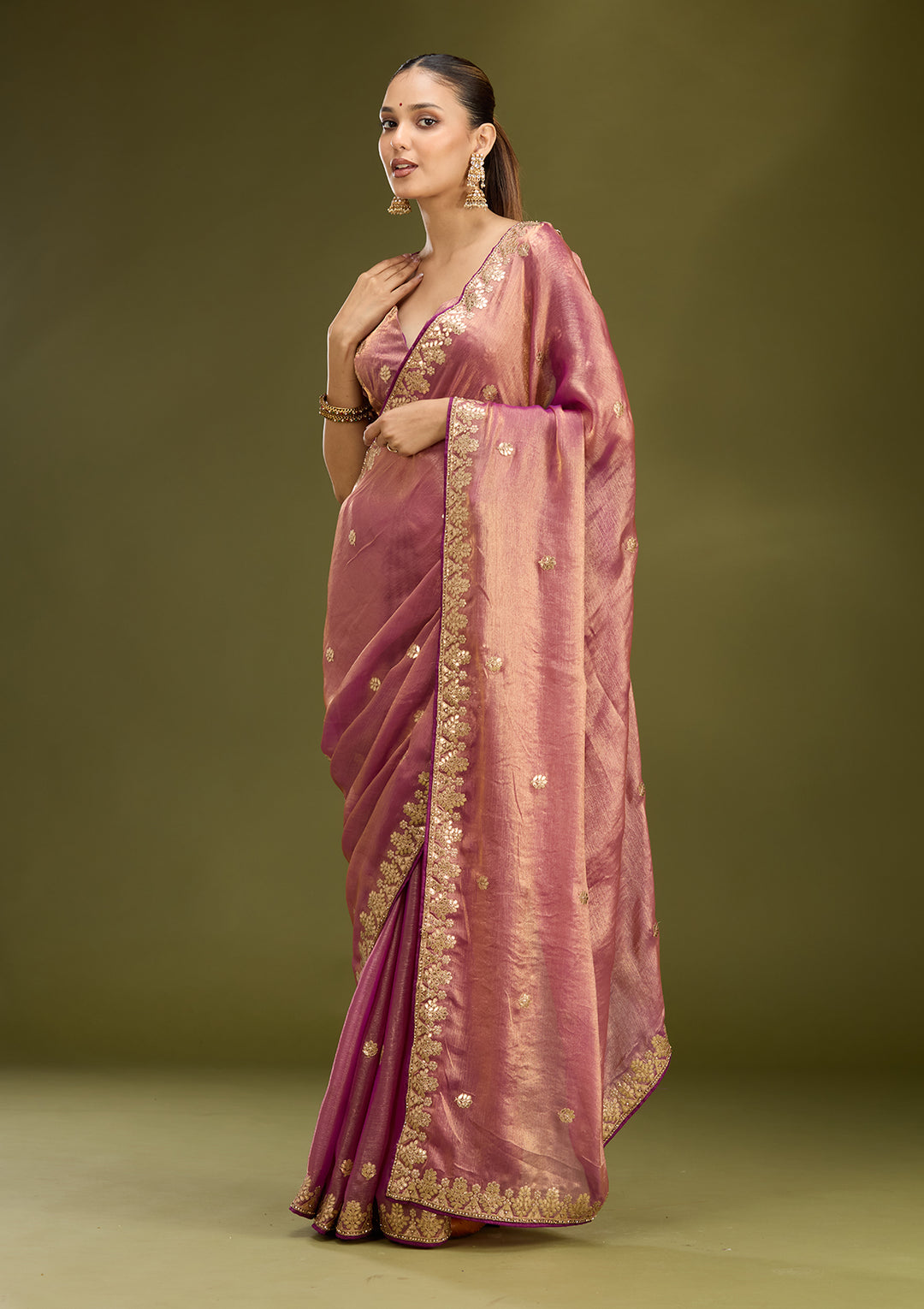 Purple Organza Gotapatti Saree With Matching Blouse Piece