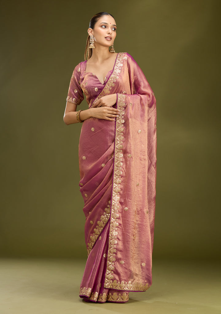 Purple Organza Gotapatti Saree With Matching Blouse Piece