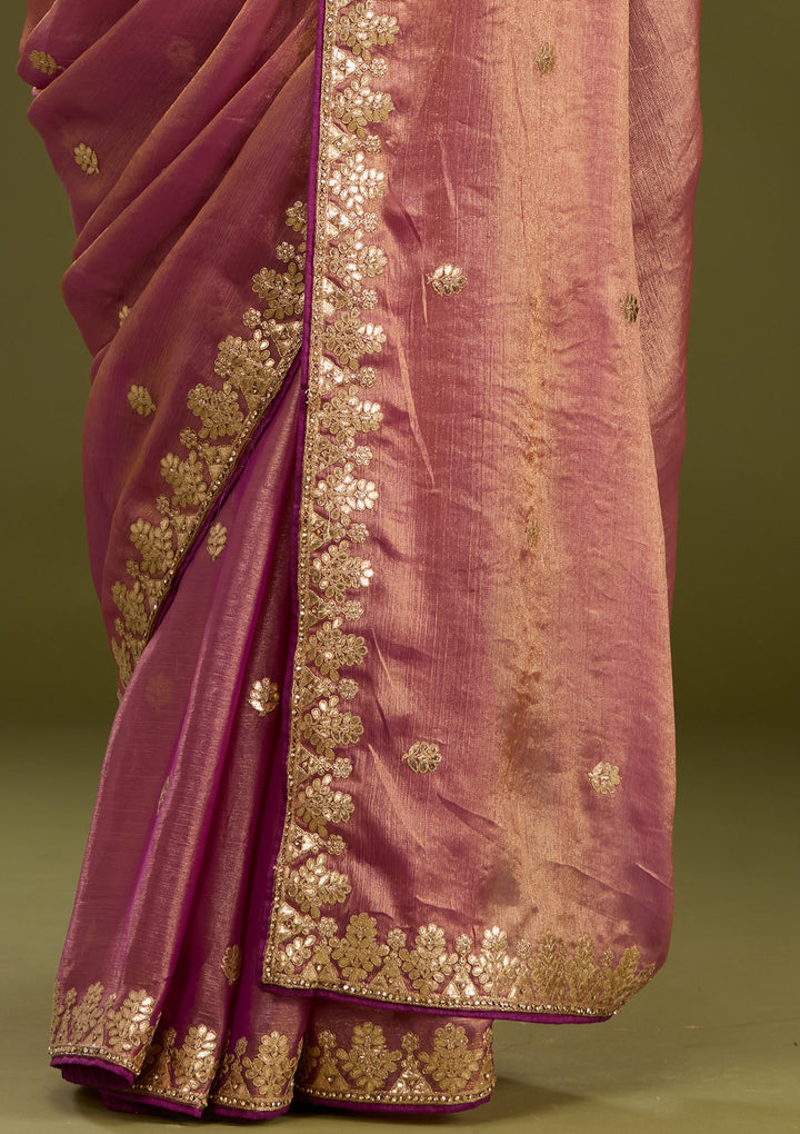 Purple Organza Gotapatti Saree With Matching Blouse Piece