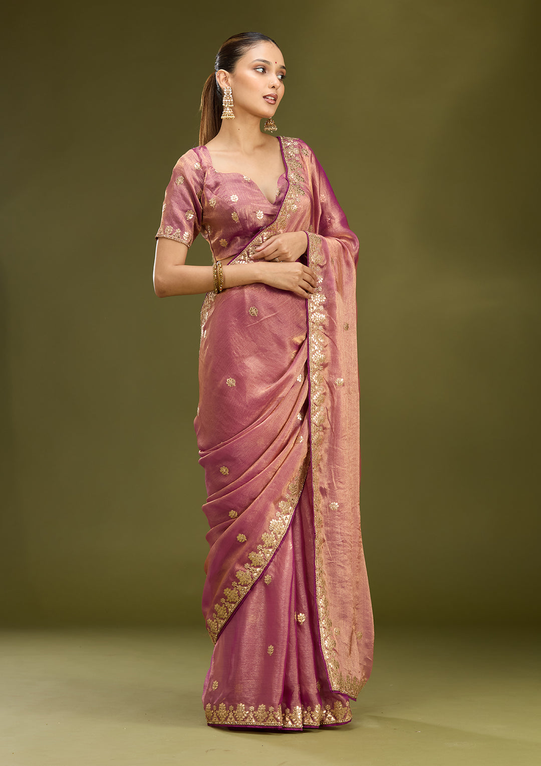 Purple Organza Gotapatti Saree With Matching Blouse Piece