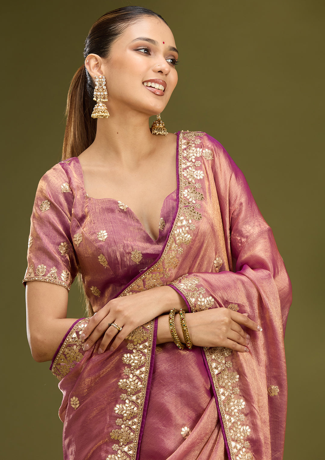 Purple Organza Gotapatti Saree With Matching Blouse Piece