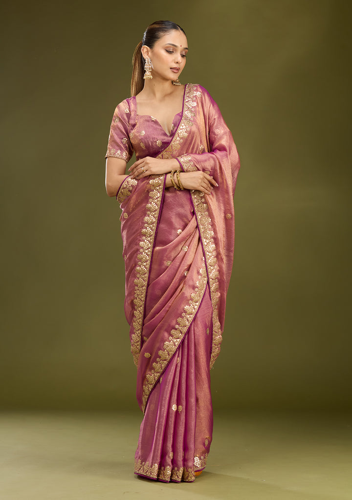 Purple Organza Gotapatti Saree With Matching Blouse Piece