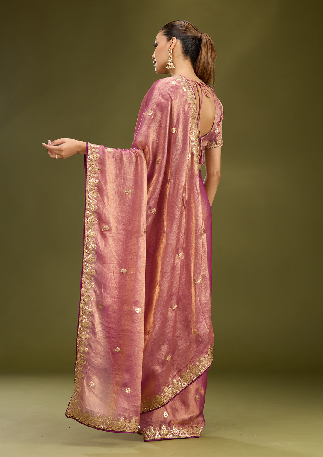 Purple Organza Gotapatti Saree With Matching Blouse Piece