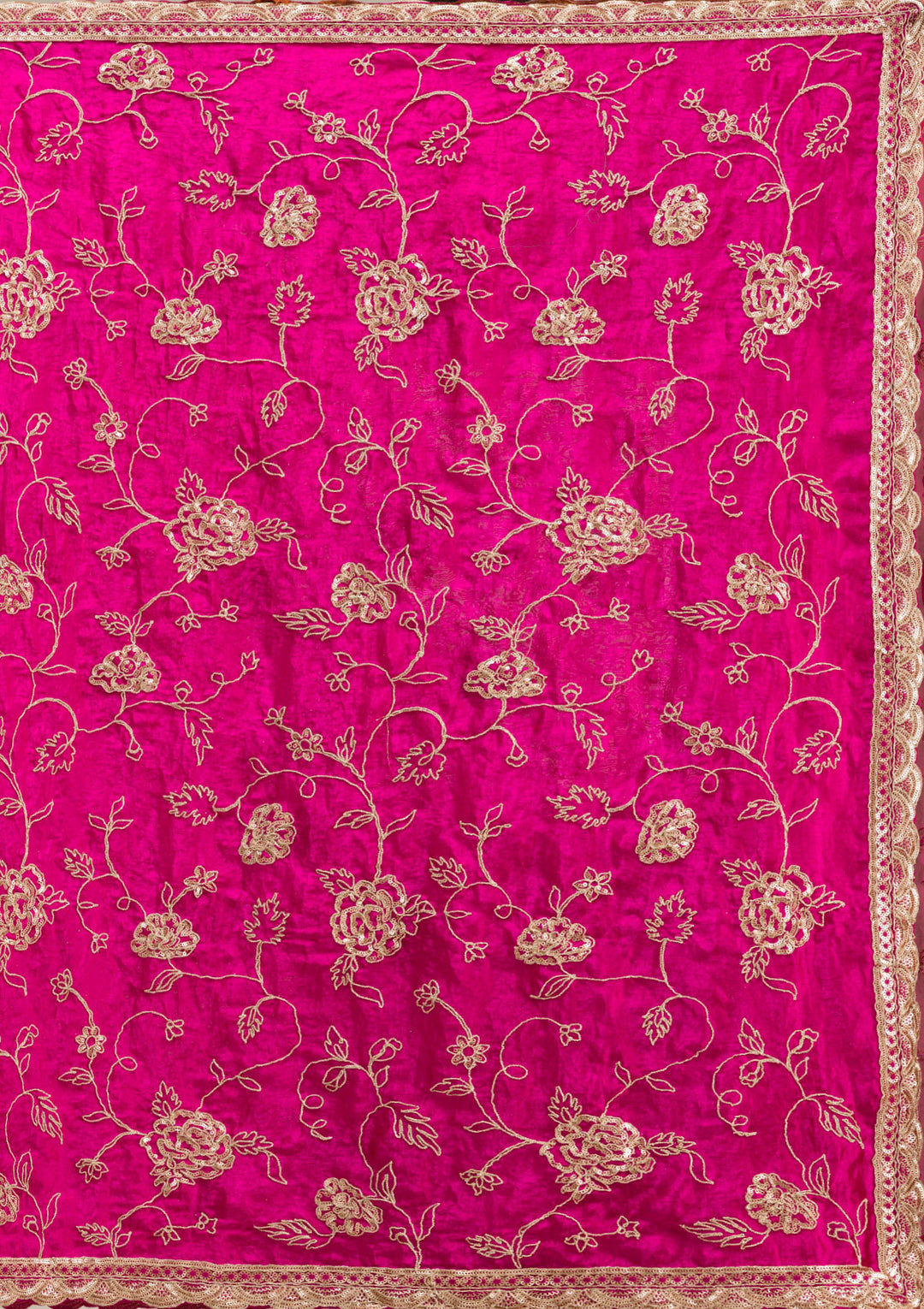 Magenta Pink Tissue Cording Saree With Matching Blouse Piece