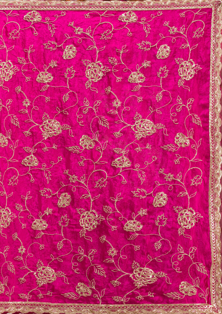 Magenta Pink Tissue Cording Saree With Matching Blouse Piece