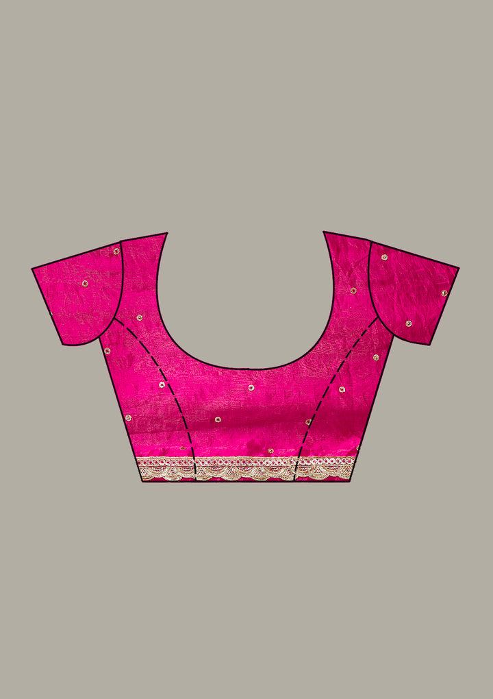Magenta Pink Tissue Cording Saree With Matching Blouse Piece