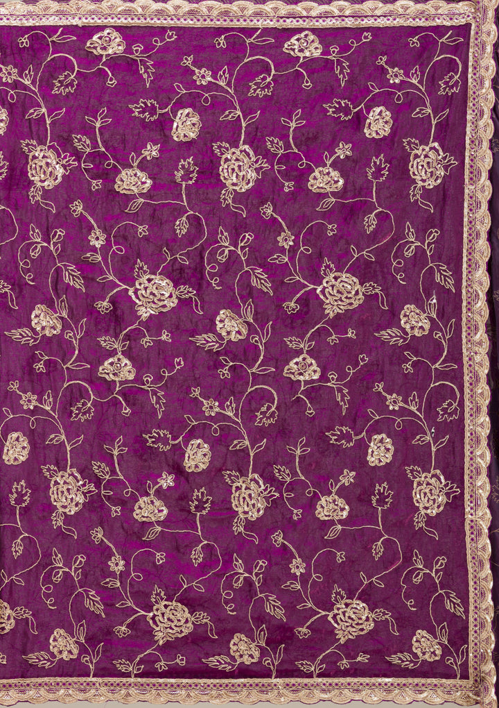 Purple Tissue Cording Saree With Matching Blouse Piece