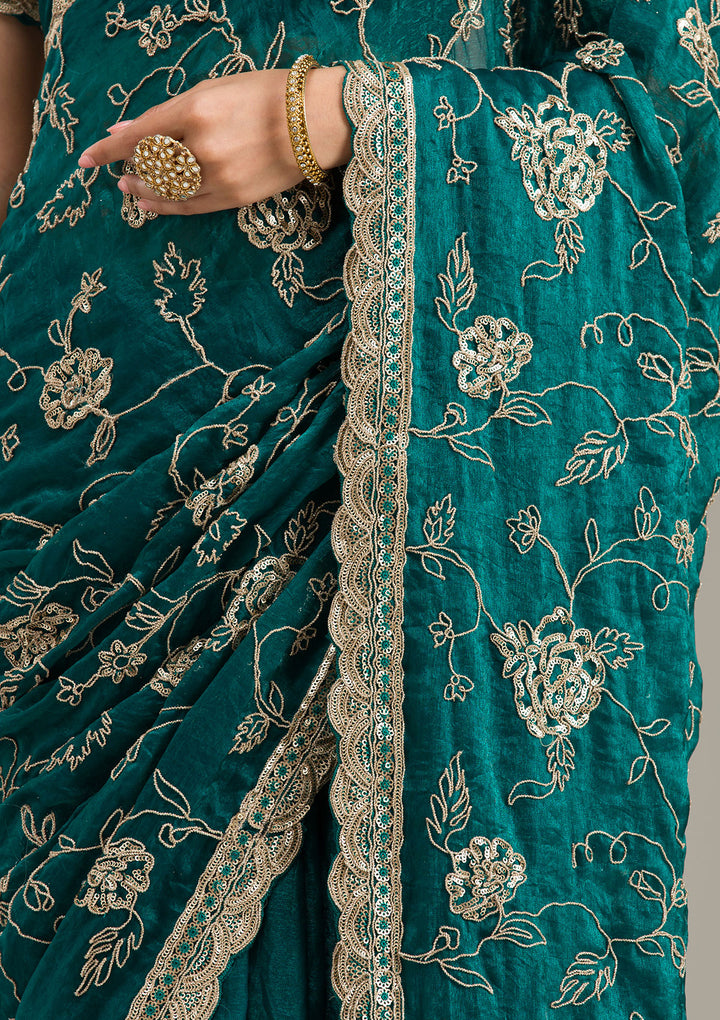 Rama Green Cording Chinon Saree