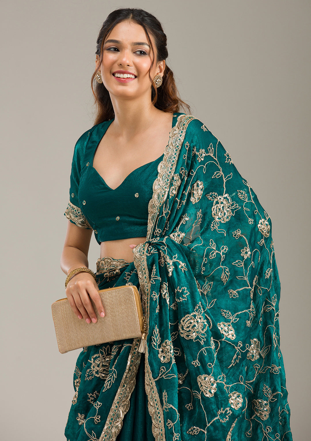 Rama Green Cording Chinon Saree