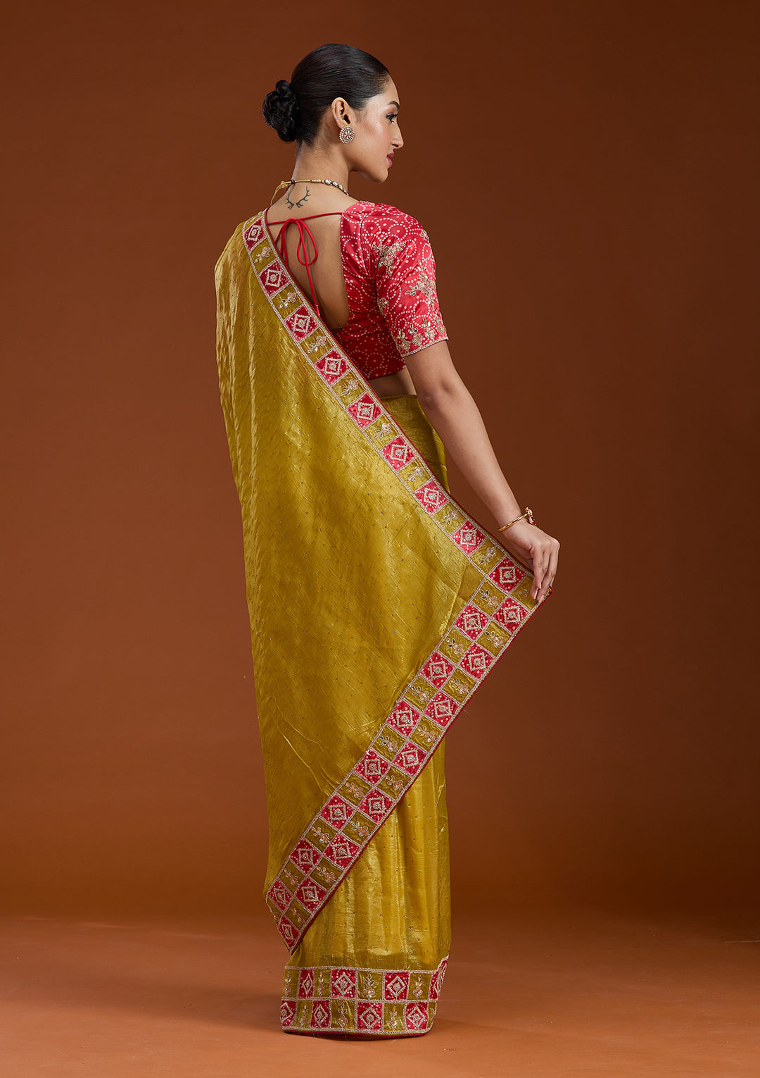 Lemon Yellow Gotapatti Tissue Saree