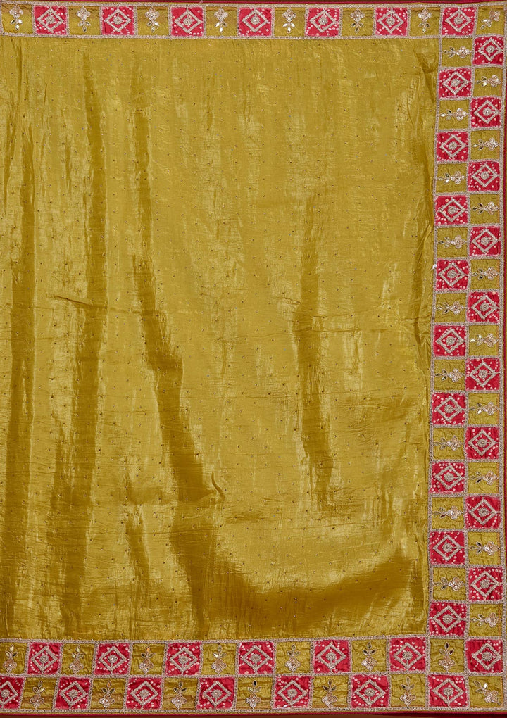 Lemon Yellow Gotapatti Tissue Saree