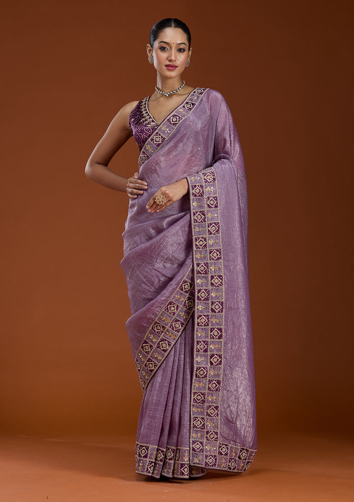Light Lavender Tissue Gotapatti Saree With Matching Blouse Piece