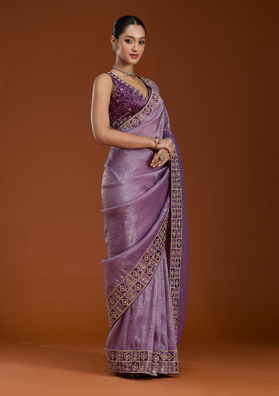 Light Lavender Tissue Gotapatti Saree With Matching Blouse Piece