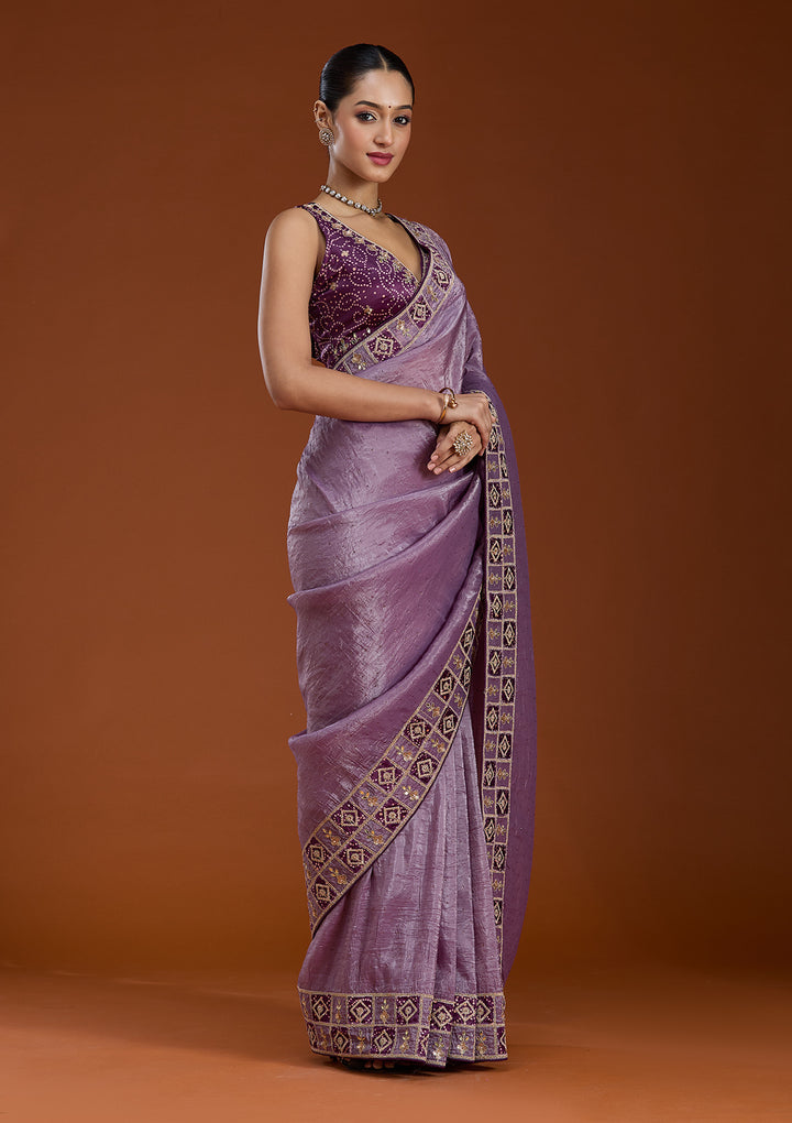 Light Lavender Tissue Gotapatti Saree With Matching Blouse Piece