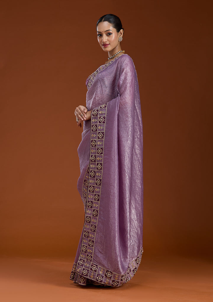 Light Lavender Tissue Gotapatti Saree With Matching Blouse Piece