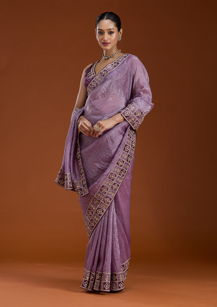 Light Lavender Tissue Gotapatti Saree With Matching Blouse Piece