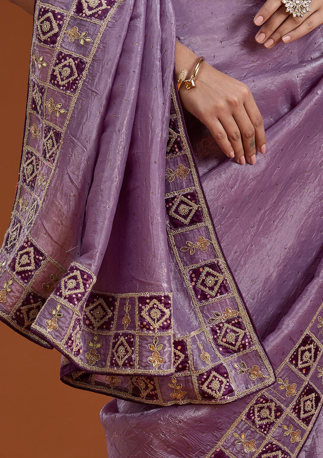 Light Lavender Tissue Gotapatti Saree With Matching Blouse Piece