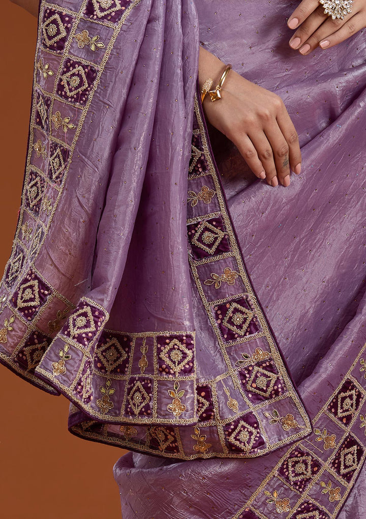 Light Lavender Tissue Gotapatti Saree With Matching Blouse Piece
