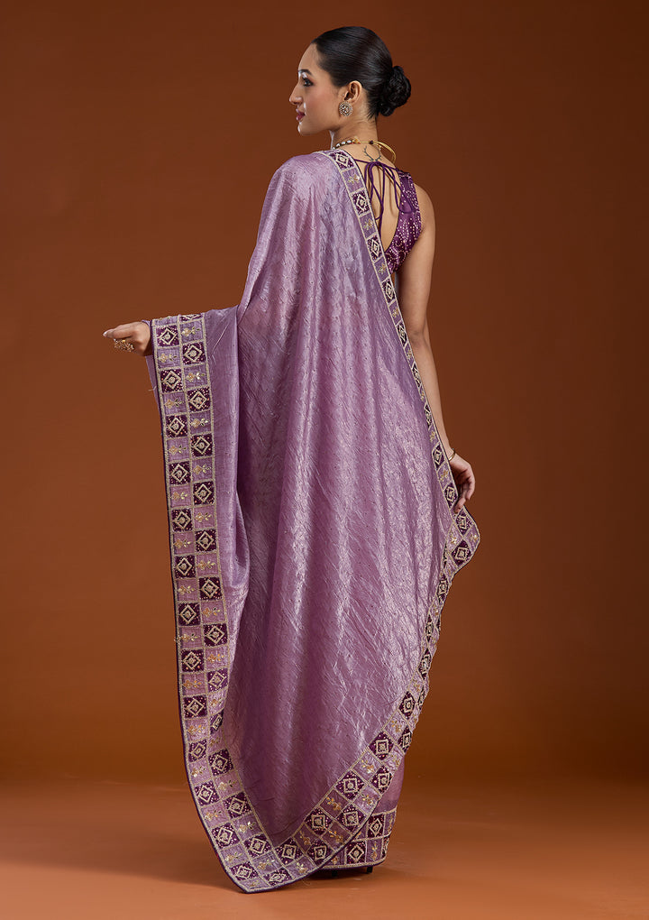 Light Lavender Tissue Gotapatti Saree With Matching Blouse Piece