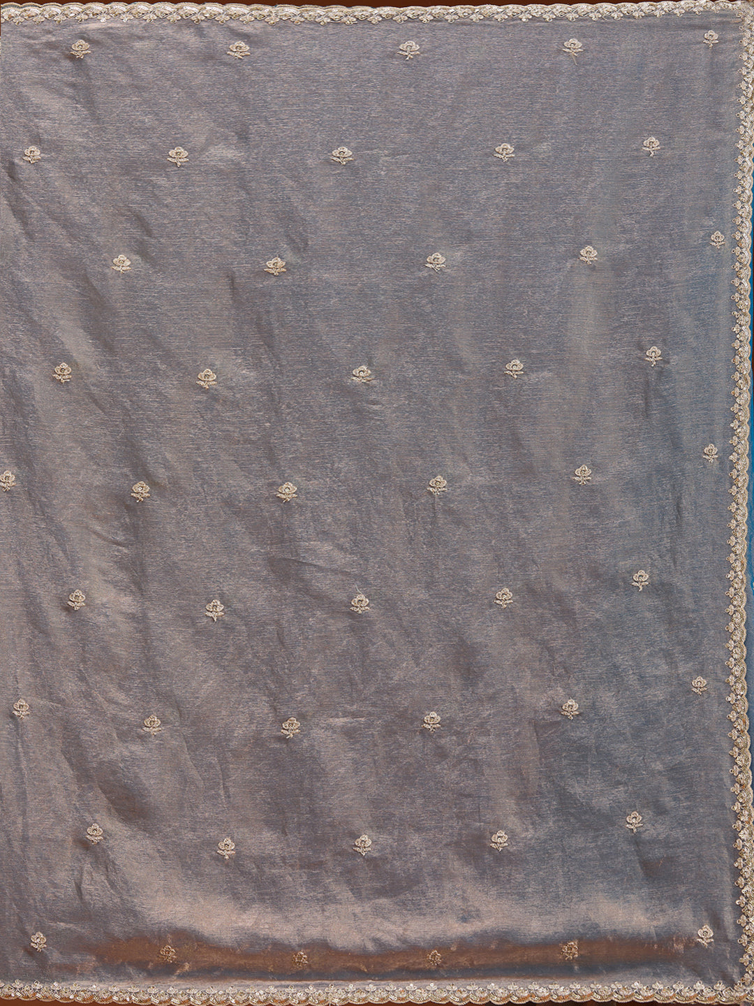 Grey Tissue Cording Saree With Matching Blouse Piece