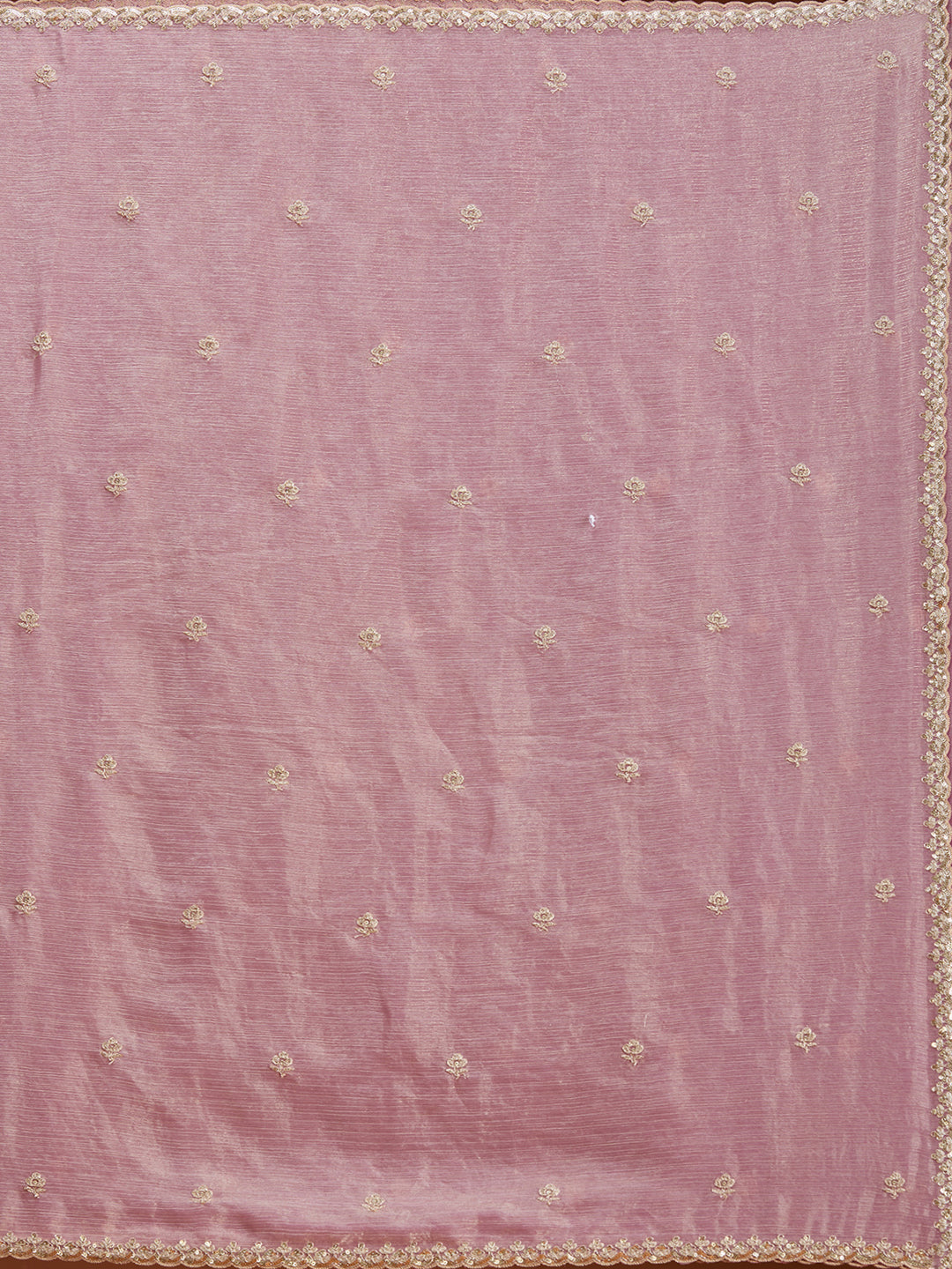Onion Pink Tissue Cording Saree With Matching Blouse Piece