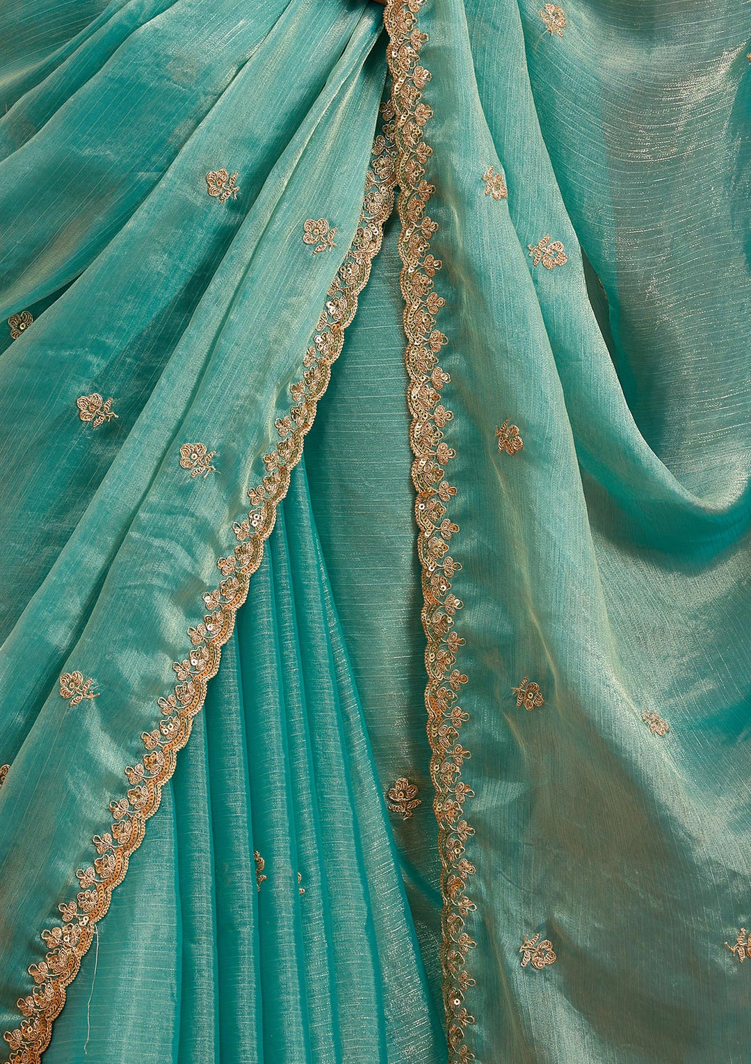 Sea Green Cording Tissue Saree