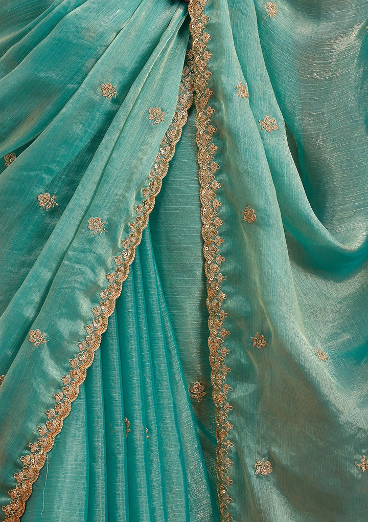 Sea Green Cording Tissue Saree