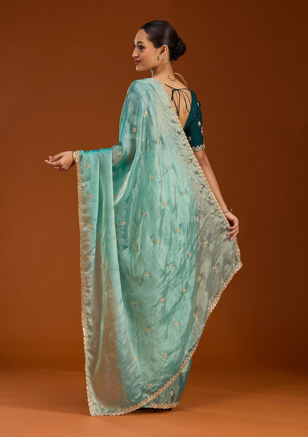 Sea Green Cording Tissue Saree