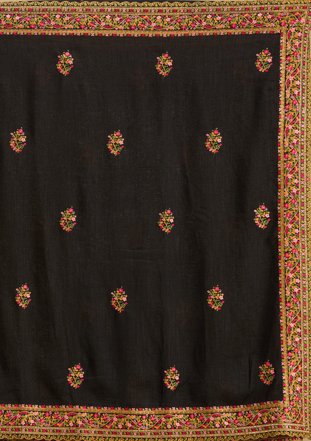 Black Kashmiri Soft Raw Silk Saree