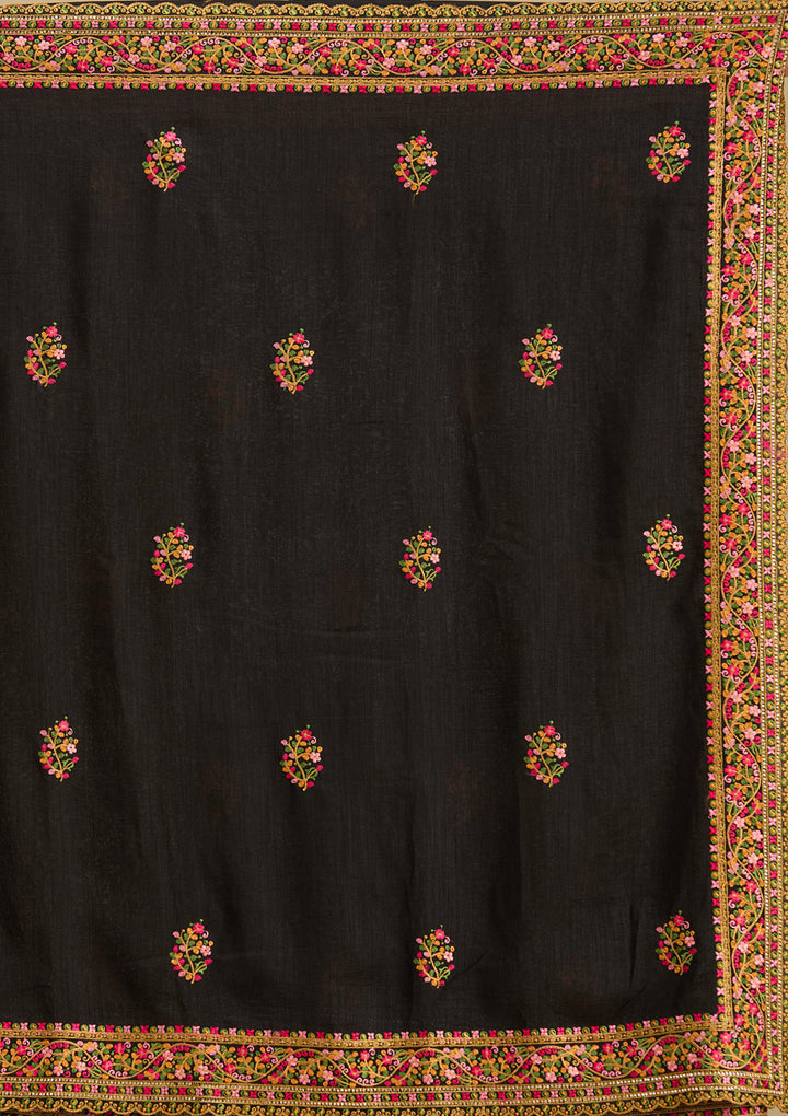 Black Kashmiri Soft Raw Silk Saree