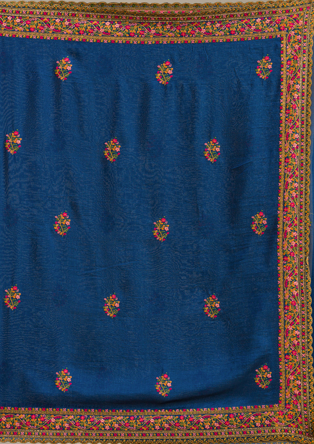 Royal Blue Soft Raw Silk Kashmiri Saree With Matching Blouse Piece