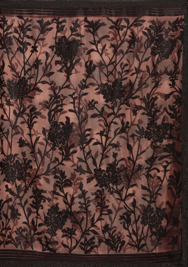 Brown Chiffon Swarovski Saree With Matching Blouse Piece