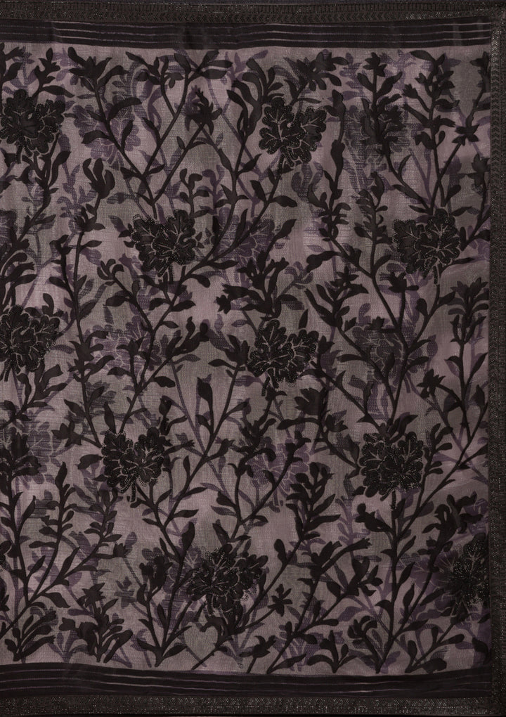 Purple Chiffon Swarovski Saree With Matching Blouse Piece