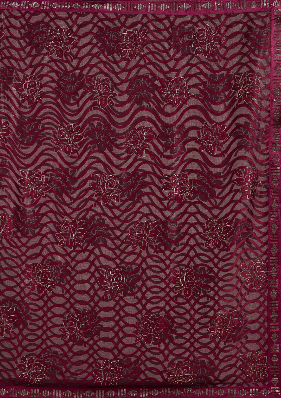 Wine Chiffon Swarovski Saree With Matching Blouse Piece
