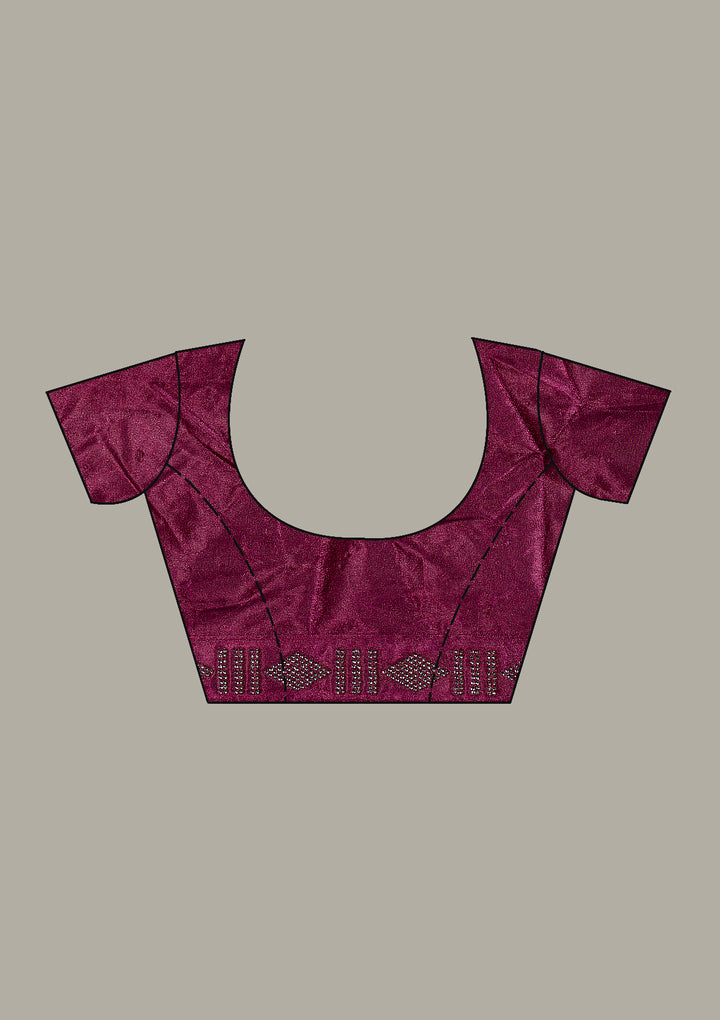 Wine Chiffon Swarovski Saree With Matching Blouse Piece