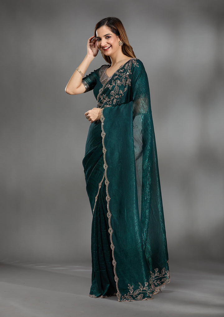 Teal Green Stonework (Gold) Georgette Saree