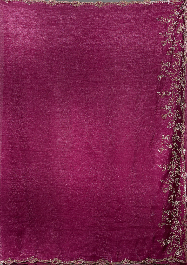 Wine Georgette Gold Stonework Saree With Matching Blouse Piece
