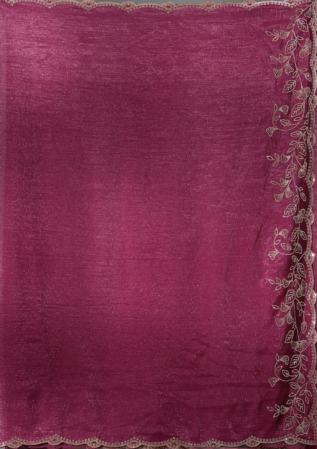 Wine Georgette Gold Stonework Saree With Matching Blouse Piece