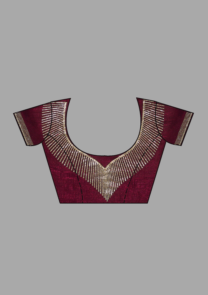 Wine Georgette Gold Stonework Saree With Matching Blouse Piece